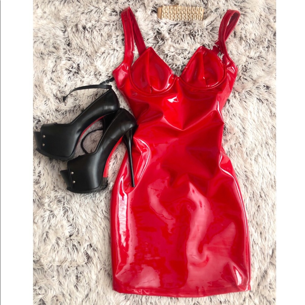 Fashion nova red latex dress